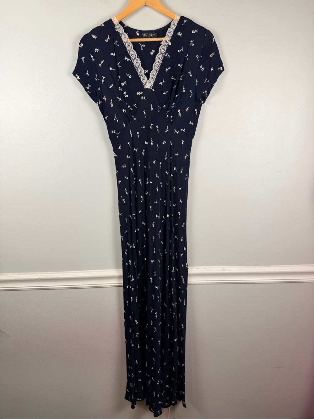 Vintage 90s Karen Kane maxi navy floral dress size 6